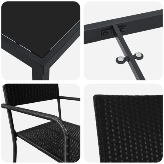 3380036 9 Set de masă pentru grădină 3 pcs Negru Rattan poli 3380036 9