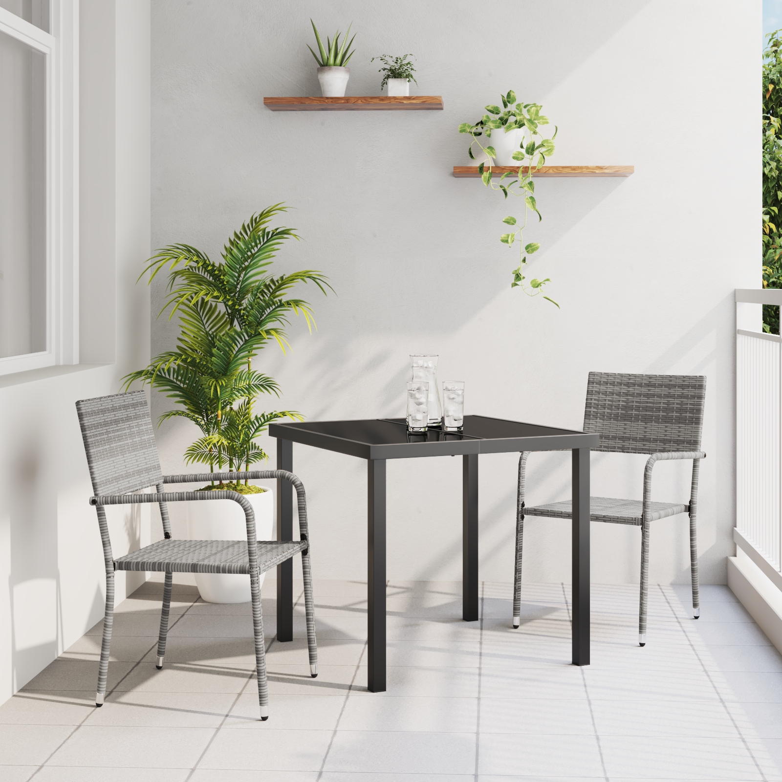 3380043 1 Set de masă pentru grădină 3 pcs Gri Rattan poli Set de masă pentru grădină 3 pcs Gri Rattan poli