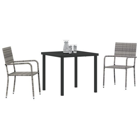 3380043 3 Set de masă pentru grădină 3 pcs Gri Rattan poli 3380043 3