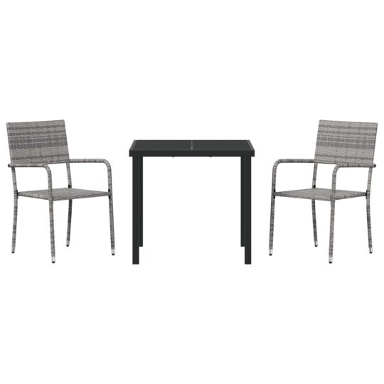 3380043 7 Set de masă pentru grădină 3 pcs Gri Rattan poli 3380043 7