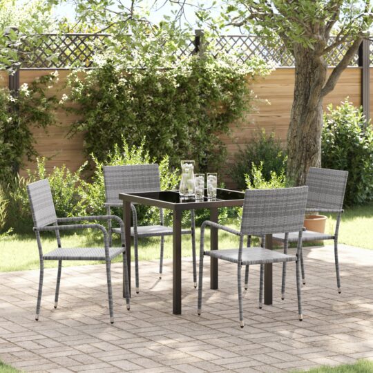 Set de masă pentru grădină 5 pcs Gri Rattan poli