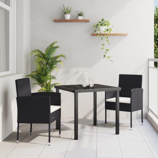 Set de masă pentru grădină cu pernă 3 pcs Negru Rattan poli