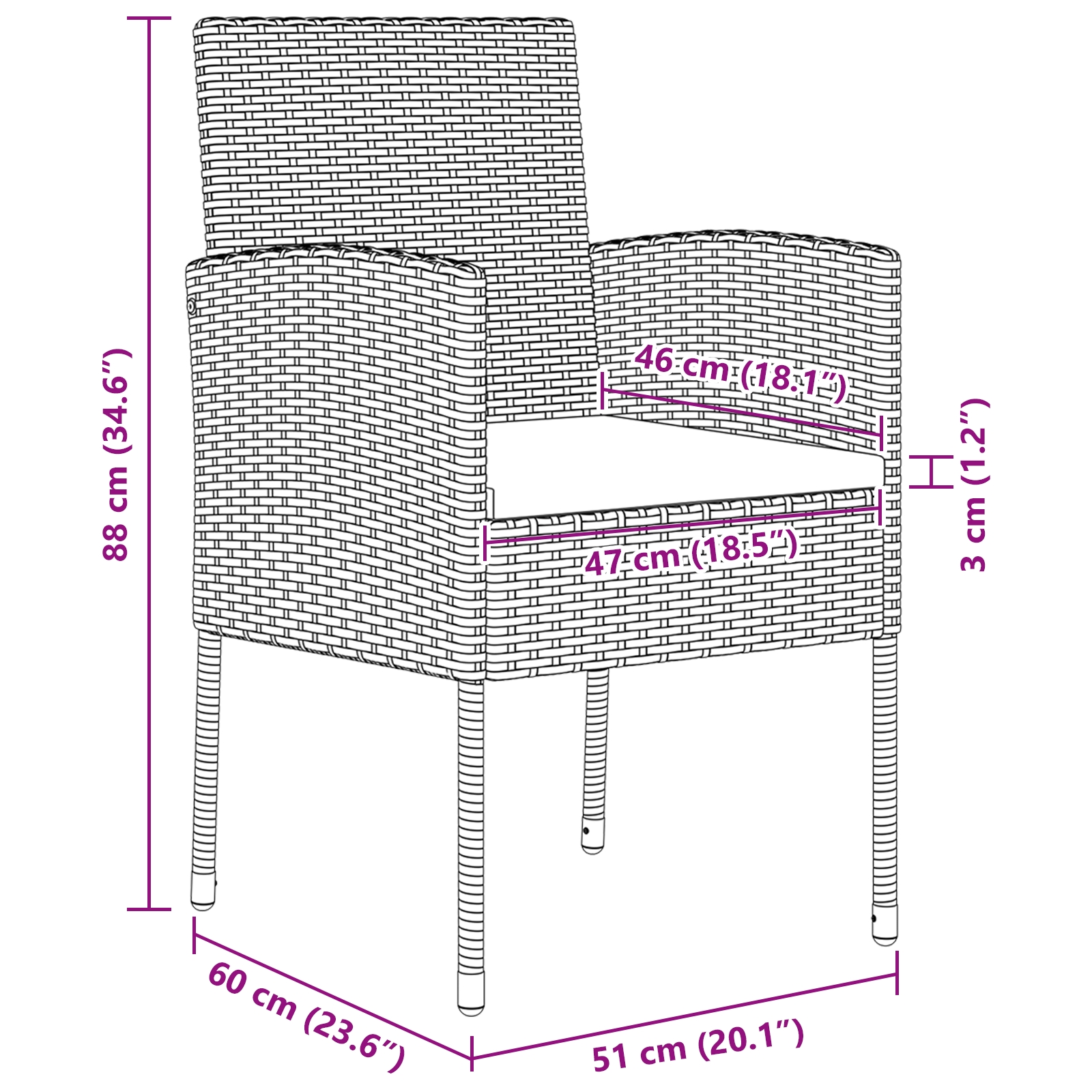 Set de masă pentru grădină cu pernă 3 pcs Negru Rattan poli - imagine 10