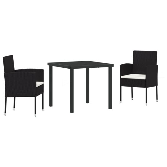 Alternative view of Set de masă pentru grădină cu pernă 3 pcs Negru Rattan poli