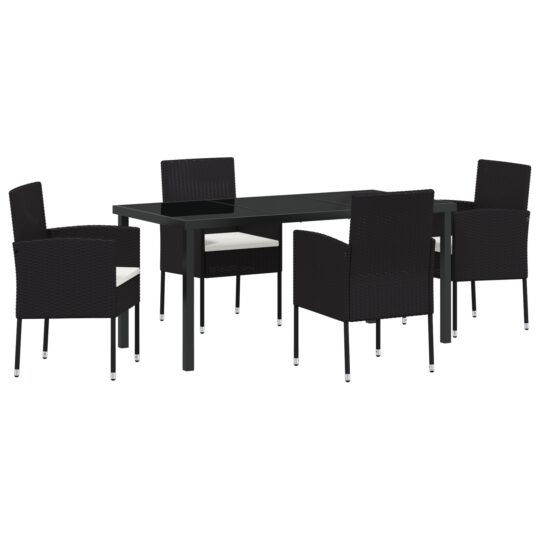 Alternative view of Set de masă pentru grădină cu pernă 5 pcs Negru Rattan poli