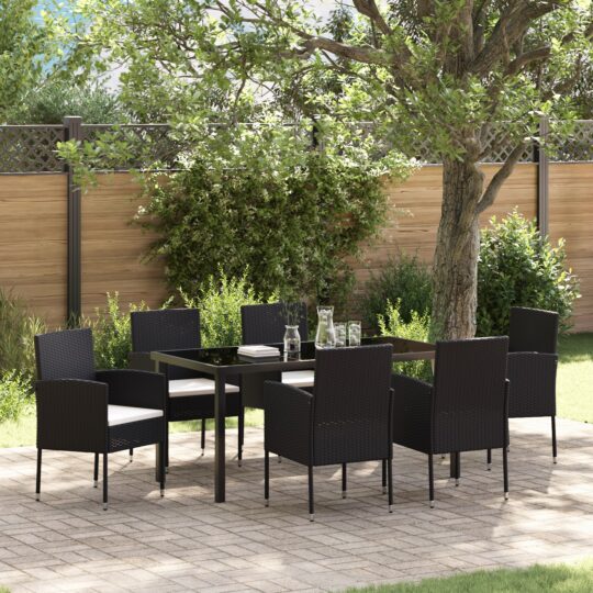 Set de masă pentru grădină cu pernă 7 pcs Negru Rattan poli