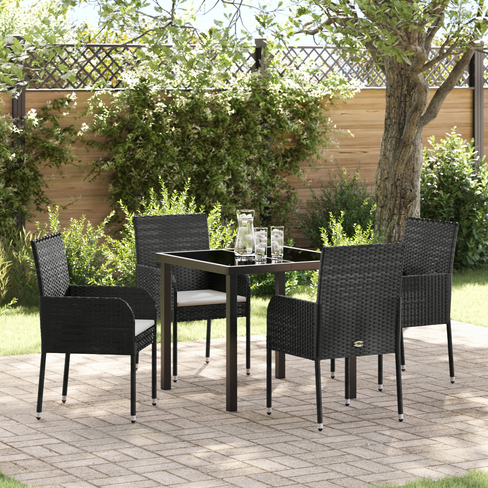 Set de masă pentru grădină cu pernă 5 pcs Negru Rattan poli