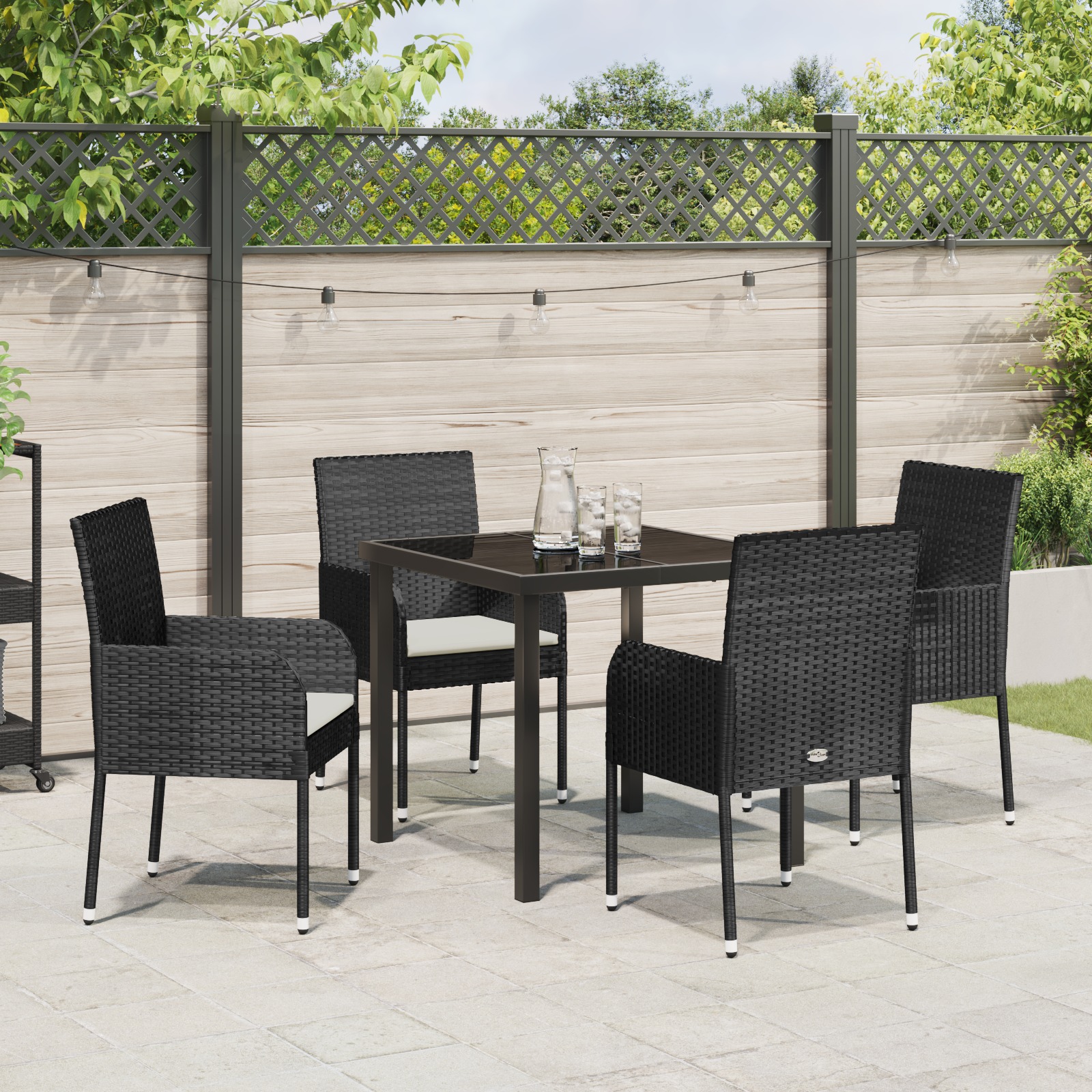 Set de masă pentru grădină cu pernă 5 pcs Negru Rattan poli - imagine 4