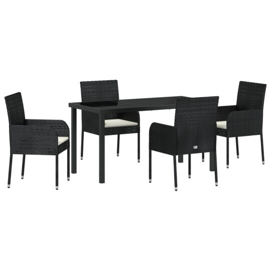Alternative view of Set de masă pentru grădină cu pernă 5 pcs Negru Rattan poli