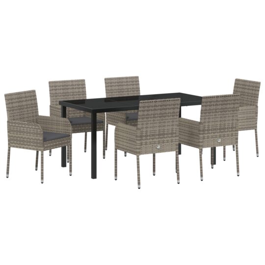 Alternative view of Set de masă pentru grădină cu pernă 7 pcs Gri Rattan poli