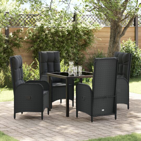 Set de masă pentru grădină cu pernă 5 pcs Negru Rattan poli