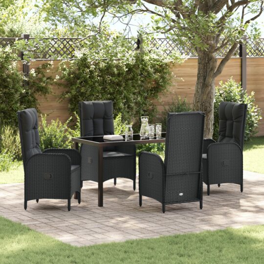Set de masă pentru grădină cu pernă 5 pcs Negru Rattan poli