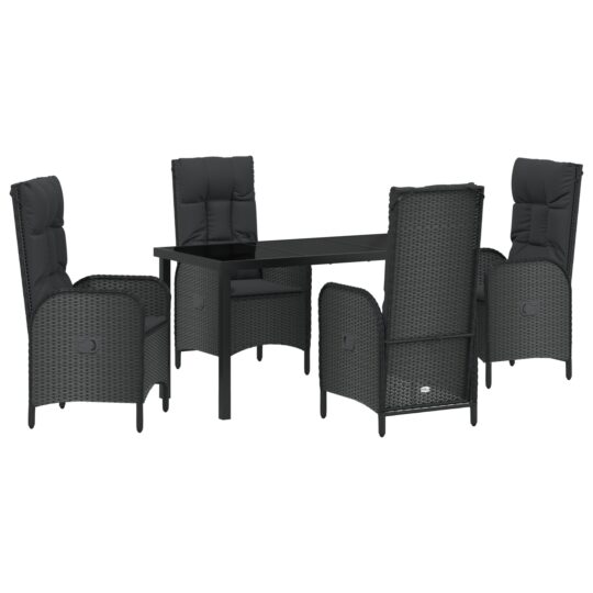 Alternative view of Set de masă pentru grădină cu pernă 5 pcs Negru Rattan poli