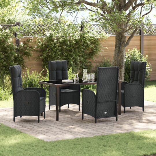 Set de masă pentru grădină cu pernă 5 pcs Negru Rattan poli