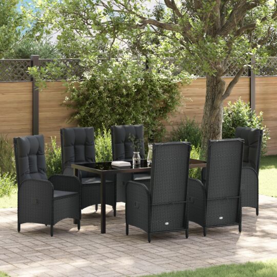 Set de masă pentru grădină cu pernă 7 pcs Negru Rattan poli
