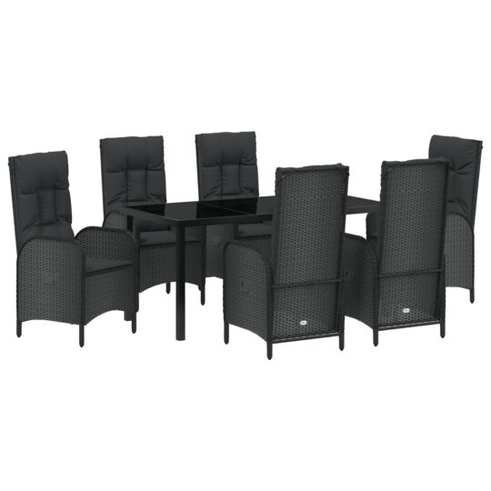 Alternative view of Set de masă pentru grădină cu pernă 7 pcs Negru Rattan poli