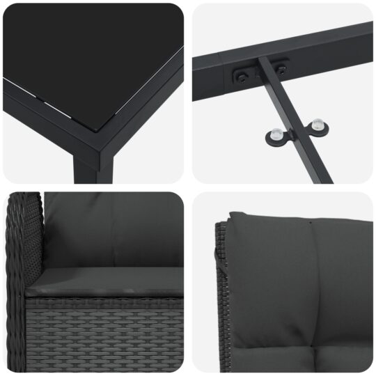 3380118 9 Set de Dining pentru Grădină 7 Piese Negru Ratan Polimeric 3380118 9