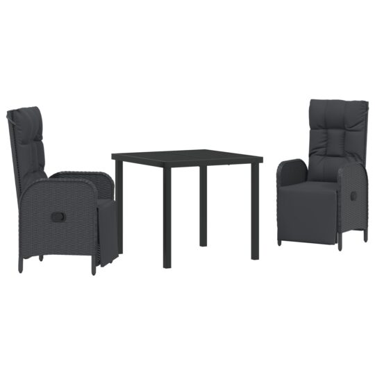 Alternative view of Set de masă pentru grădină cu pernă 3 pcs Negru Rattan poli