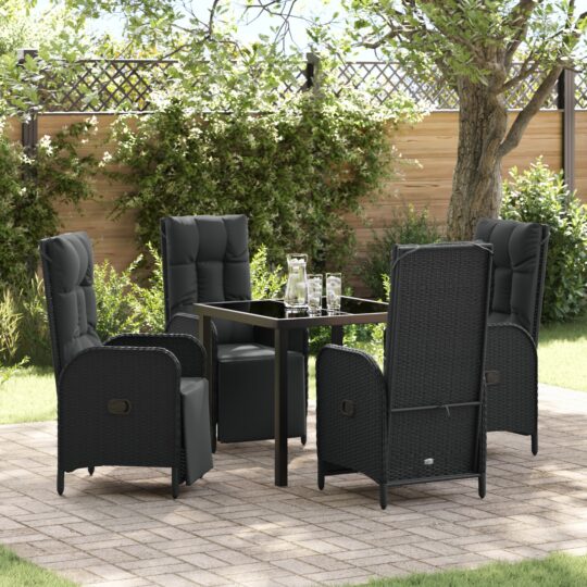 Set de masă pentru grădină cu pernă 5 pcs Negru Rattan poli
