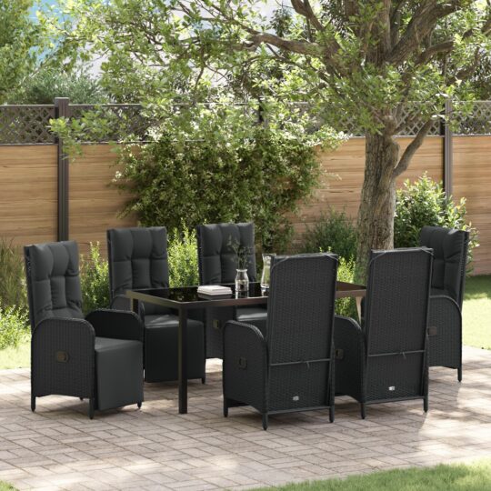 Set de masă pentru grădină cu pernă 7 pcs Negru Rattan poli