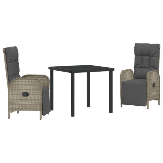 Alternative view of Set de masă pentru grădină cu pernă 3 pcs Gri Rattan poli