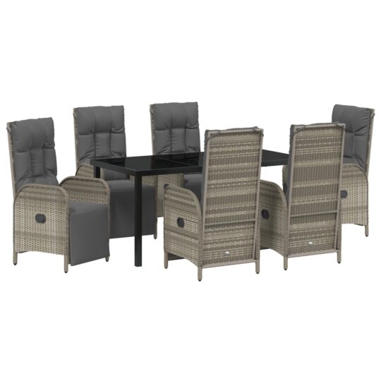 Alternative view of Set de masă pentru grădină cu pernă 7 pcs Gri Rattan poli