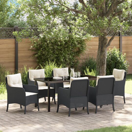 Set de masă pentru grădină cu pernă 7 pcs Negru Rattan poli
