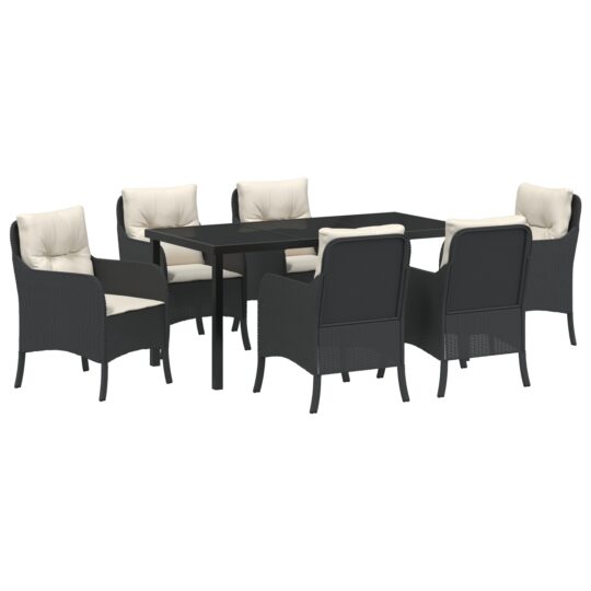Alternative view of Set de masă pentru grădină cu pernă 7 pcs Negru Rattan poli