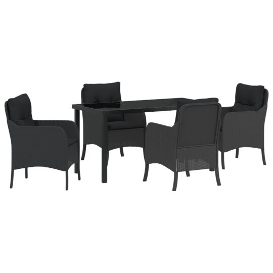 Alternative view of Set de masă pentru grădină cu pernă 5 pcs Negru Rattan poli