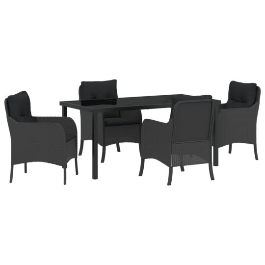 Alternative view of Set de masă pentru grădină cu pernă 5 pcs Negru Rattan poli