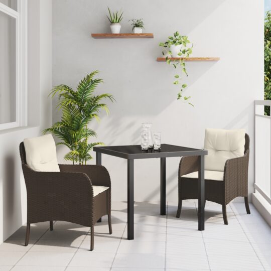 Set de masă pentru grădină cu pernă 3 pcs Maro Rattan poli