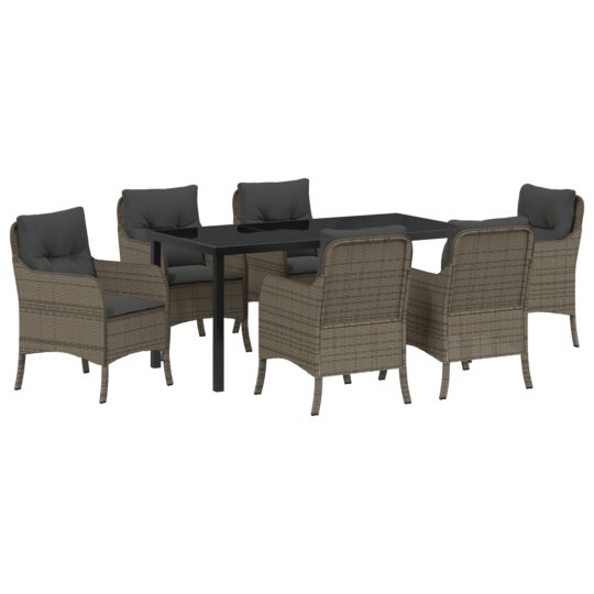 Alternative view of Set de masă pentru grădină cu pernă 7 pcs Gri Rattan poli