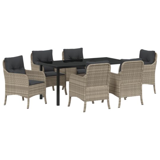 3380187 2 Set de masă pentru grădină 7 pcs Gri deschis Rattan poli 3380187 2