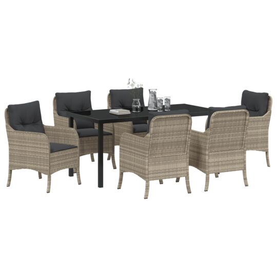 3380187 3 Set de masă pentru grădină 7 pcs Gri deschis Rattan poli 3380187 3