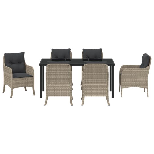 3380187 7 Set de masă pentru grădină 7 pcs Gri deschis Rattan poli 3380187 7