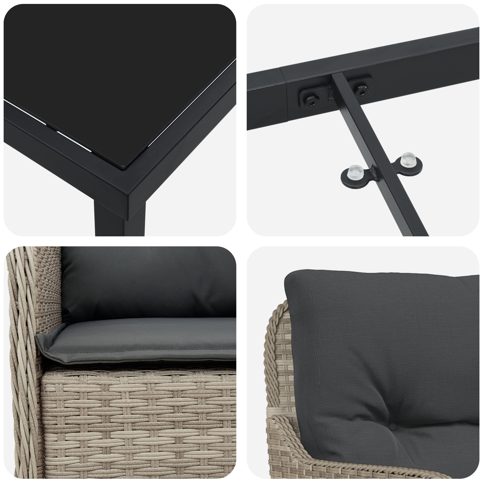 3380187 9 Set de masă pentru grădină 7 pcs Gri deschis Rattan poli Set de masă pentru grădină 7 pcs Gri deschis Rattan poli - imagine 9