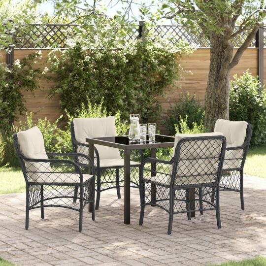 Set de masă pentru grădină cu pernă 5 pcs Negru Rattan poli
