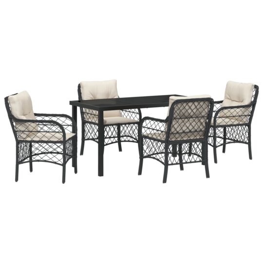 Alternative view of Set de masă pentru grădină cu pernă 5 pcs Negru Rattan poli