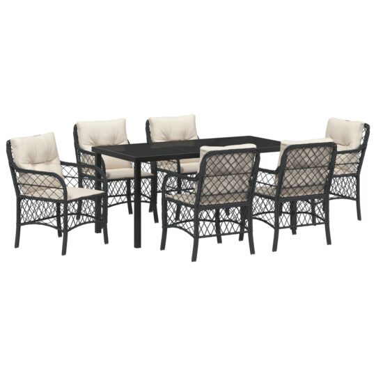 Alternative view of Set de masă pentru grădină cu pernă 7 pcs Negru Rattan poli