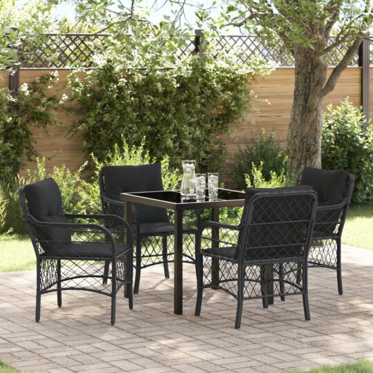 Set de masă pentru grădină cu pernă 5 pcs Negru Rattan poli
