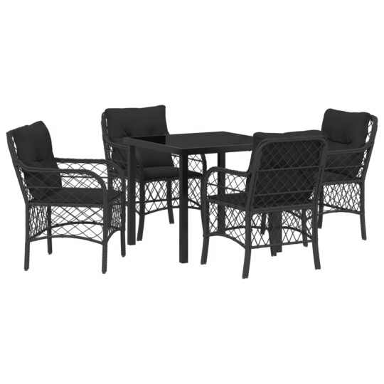 Alternative view of Set de masă pentru grădină cu pernă 5 pcs Negru Rattan poli