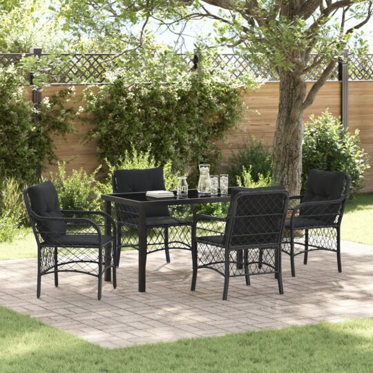Set de masă pentru grădină cu pernă 5 pcs Negru Rattan poli