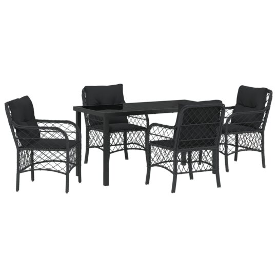 Alternative view of Set de masă pentru grădină cu pernă 5 pcs Negru Rattan poli