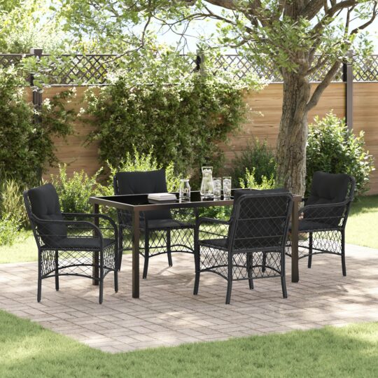 Set de masă pentru grădină cu pernă 5 pcs Negru Rattan poli