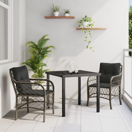 Set de masă pentru grădină cu pernă 3 pcs Gri Rattan poli