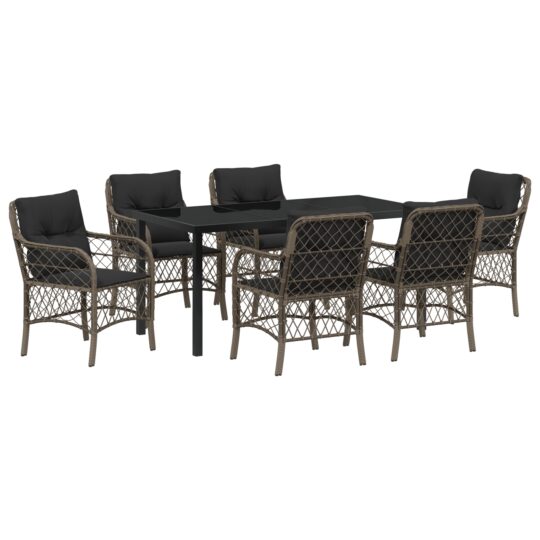 Alternative view of Set de masă pentru grădină cu pernă 7 pcs Gri Rattan poli