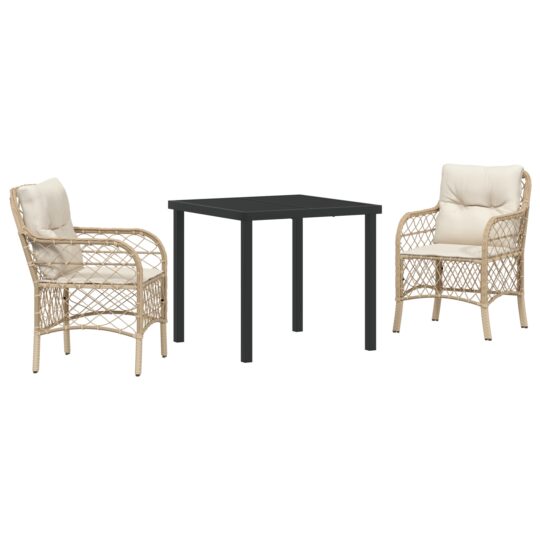 Alternative view of Set de masă pentru grădină cu pernă 3 pcs Bej Rattan poli