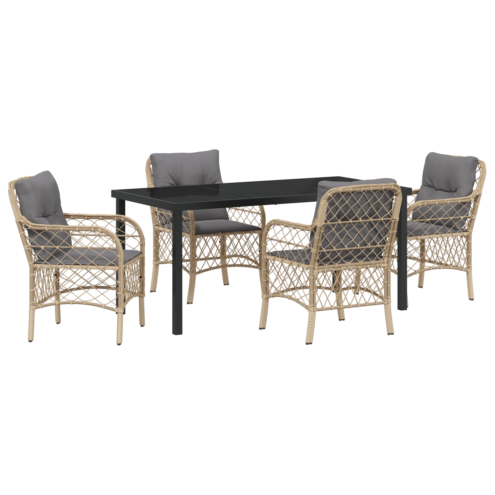 Set de masă pentru grădină cu pernă 5 pcs Bej Rattan poli - imagine 2