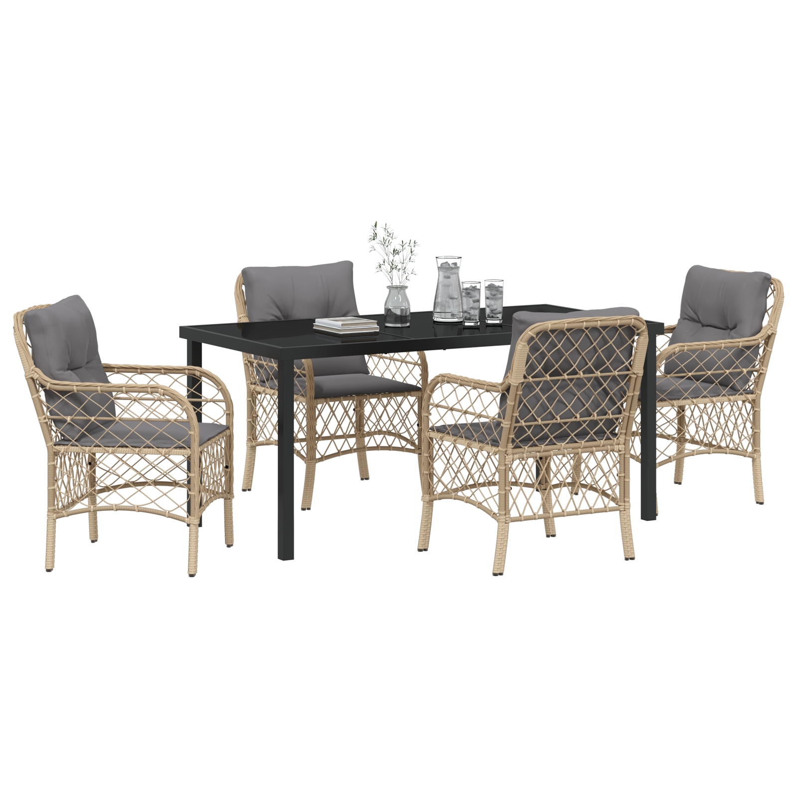 Set de masă pentru grădină cu pernă 5 pcs Bej Rattan poli - imagine 3