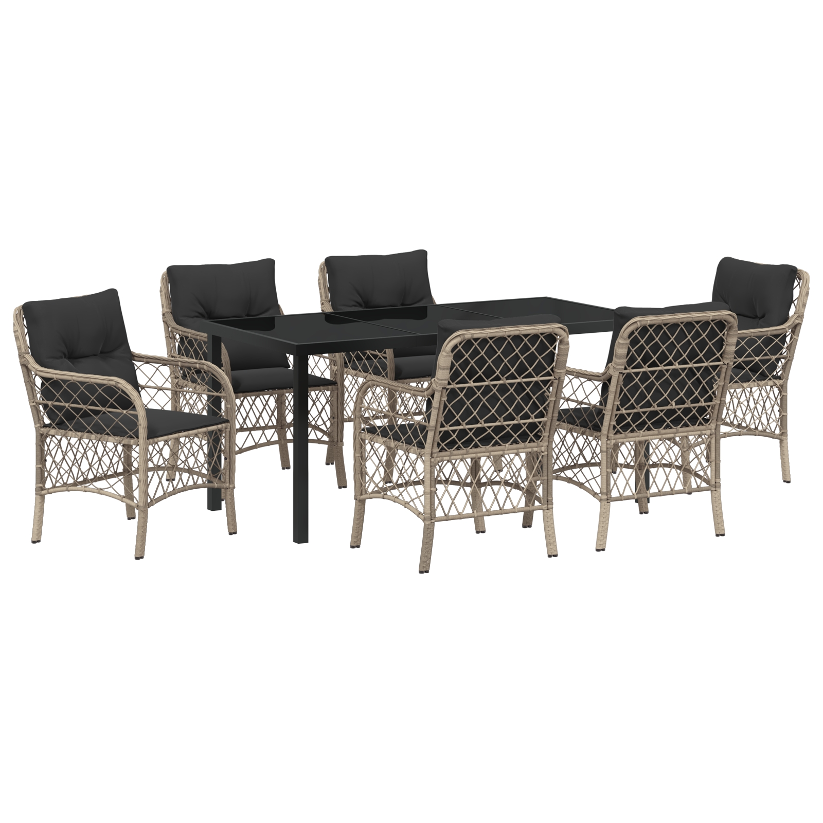 3380243 2 Set de masă pentru grădină 7 pcs Gri deschis Rattan poli Set de masă pentru grădină 7 pcs Gri deschis Rattan poli - imagine 2